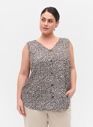Printed top with button details, Paisley AOP, Model image number 0