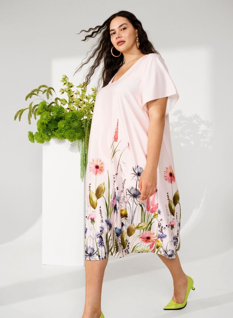 Midi dress with floral details, , Model, 1