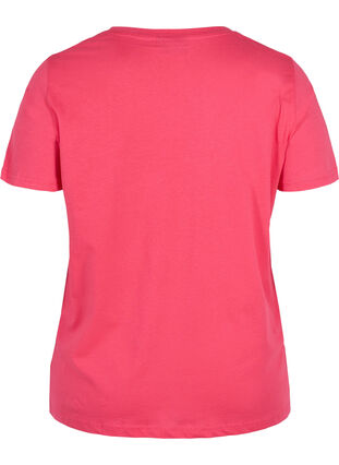 Short-sleeved cotton t-shirt with a print, Raspberry TEXT, Packshot image number 1