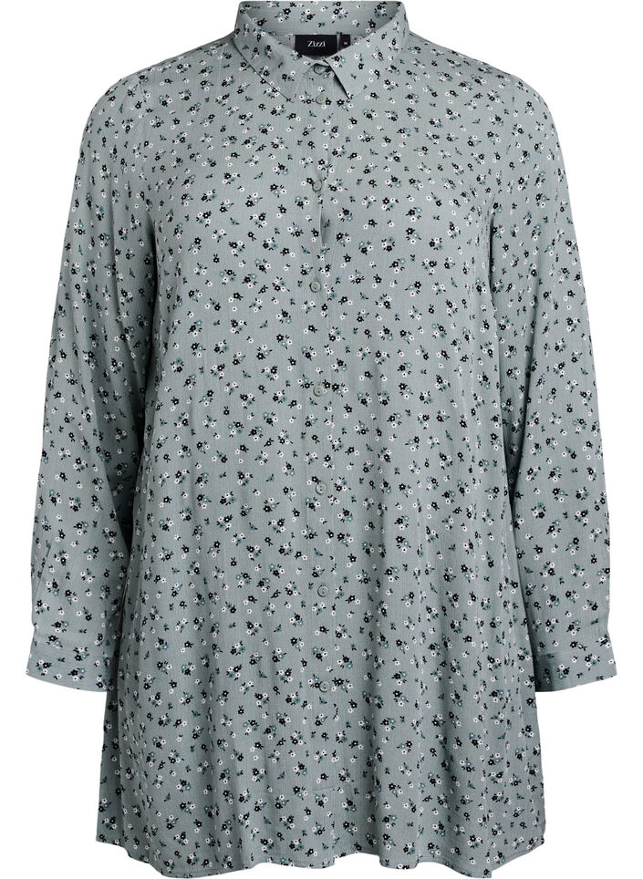 Long shirt with floral print, Green, Packshot image number 0