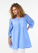 Cotton tunic with a V-neck and crochet trim, Blue, Model image number 0