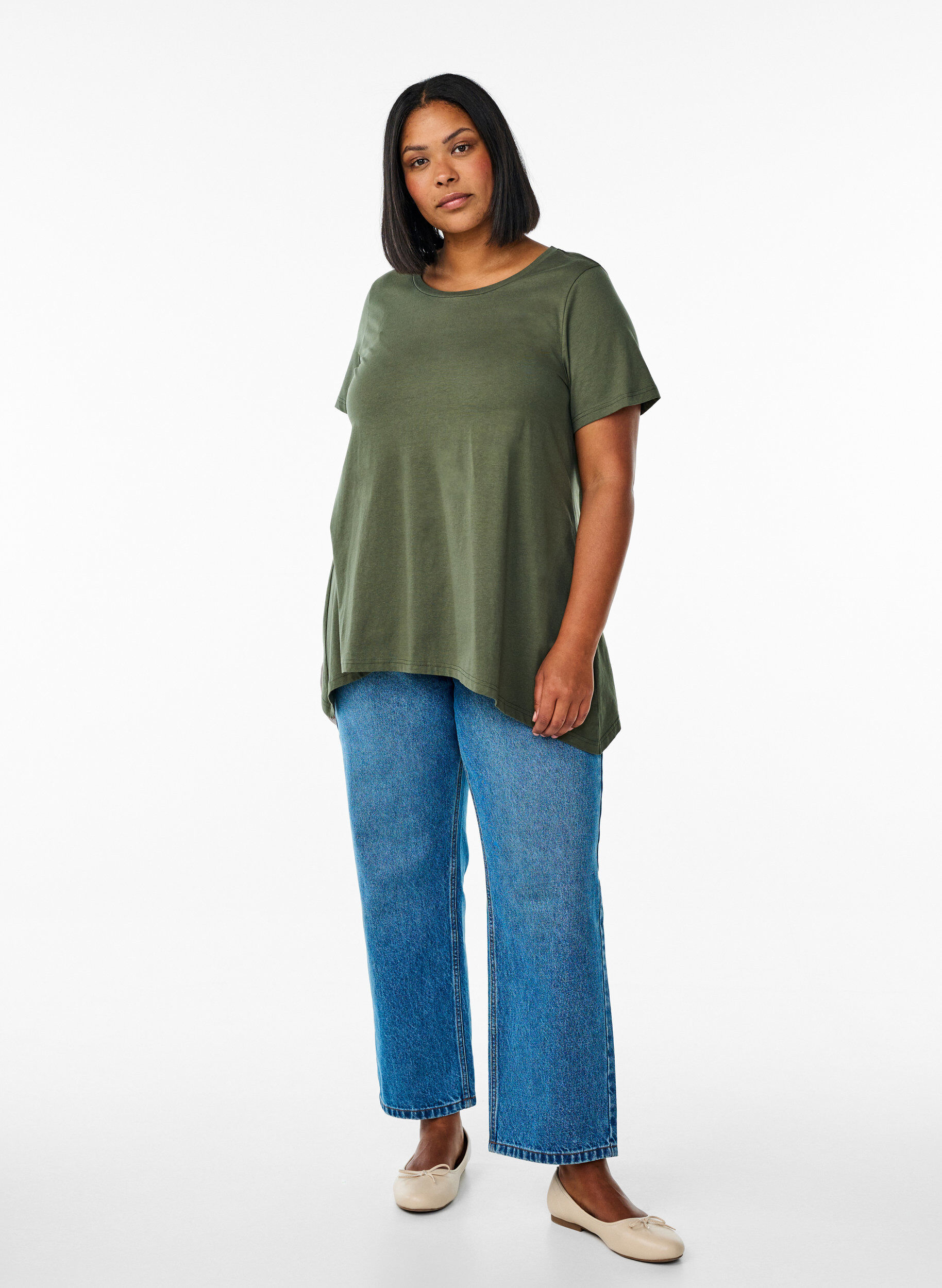 ZizzifashionT-shirt with a round neck and A-line shape, Green, Model image number 1