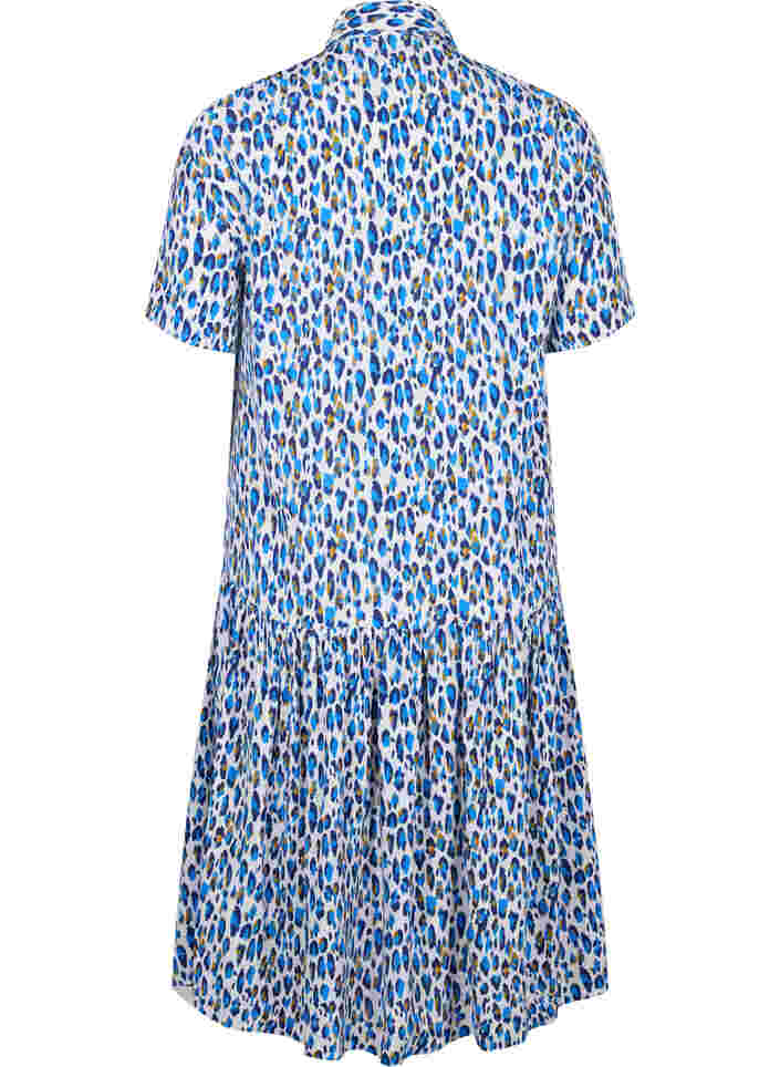 short-sleeved viscose midi dress, Blue Leo AOP, Packshot image number 1