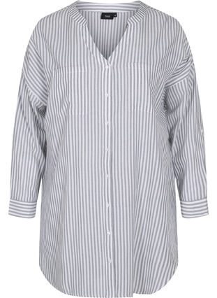 Striped tunic with v neck and buttons, Balsam Green Stripe, Packshot image number 0