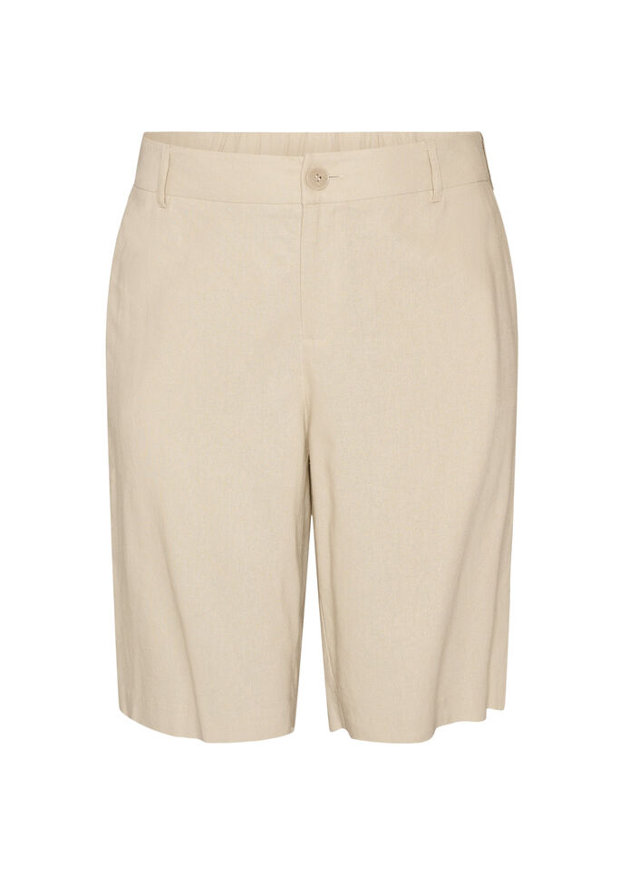 High-waisted Bermuda shorts in linen and viscose, Beige, Packshot image number 0