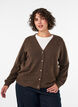 Cardigan with decorative buttons and V-neck, Brown, Model image number 0