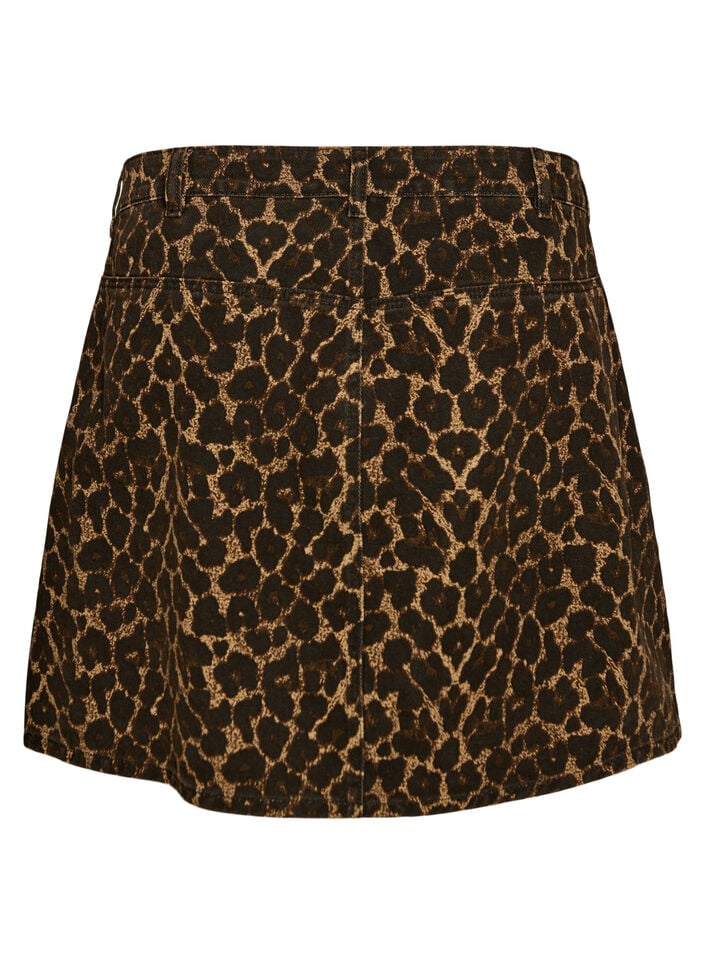 Short denim skirt with leopard print and an A-line shape, Brown, Packshot image number 1