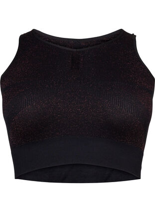 Seamless sports bra with glitter, Black w. RoseGold L., Packshot image number 0