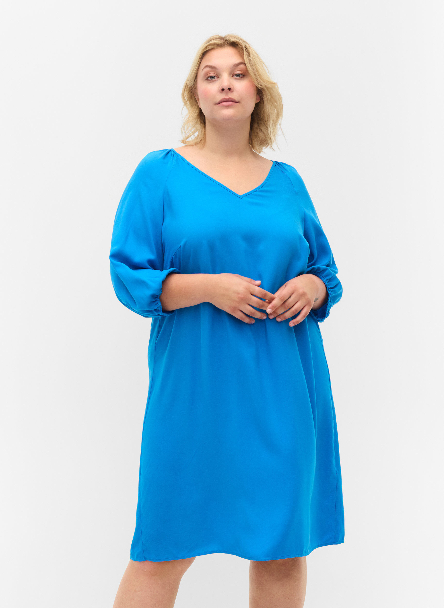 Zizzifashion Viscose dress with v-neck, Indigo Bunting, Model image number 0