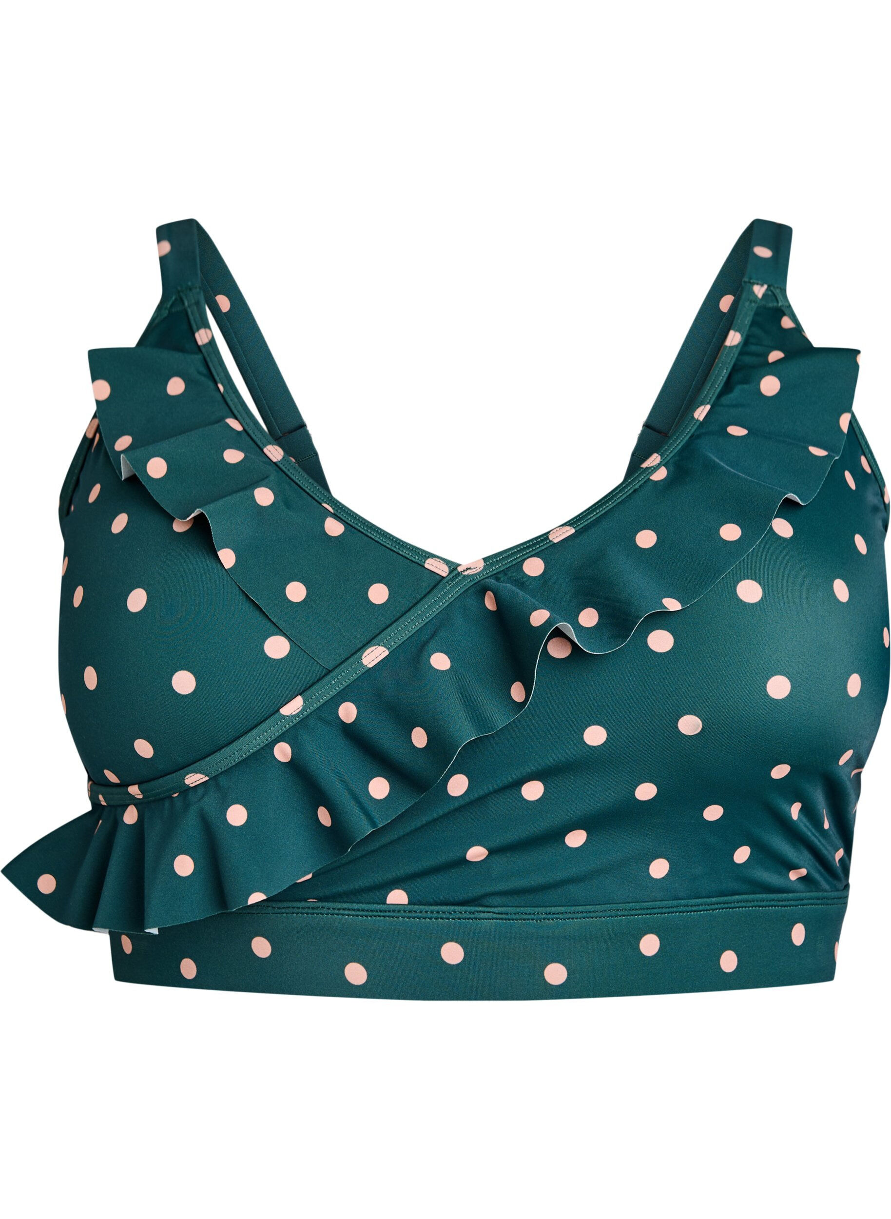 ZizzifashionBikini top with polka dots and ruffle details, Green, Packshot image number 0