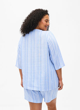 Striped blouse in linen-viscose blend, Serenity Wh.Stripe, Model image number 1