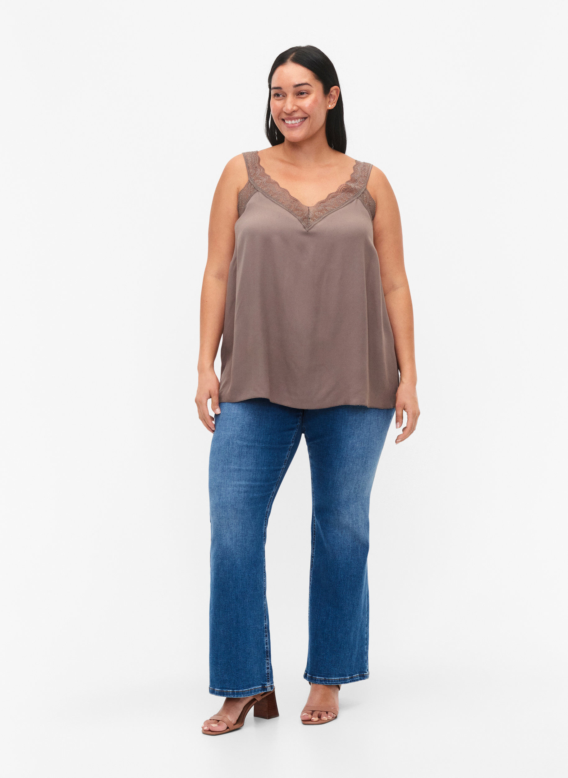 Zizzifashion Lace top in viscose, Falcon, Model image number 2