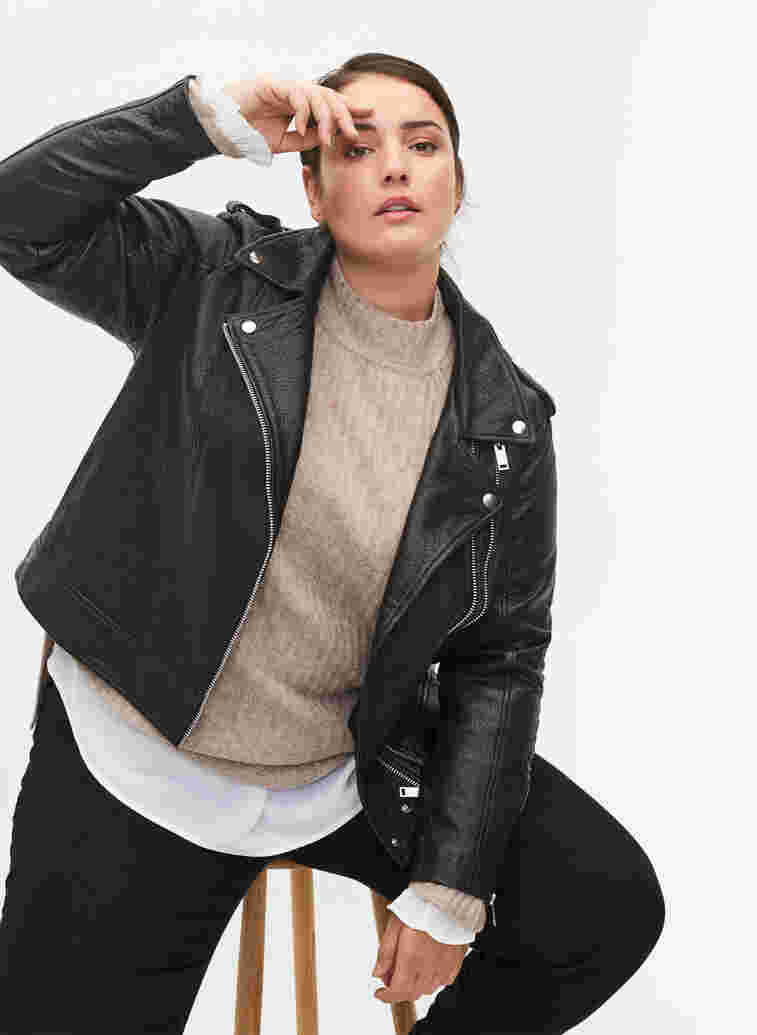 Leather jacket with zip, Black, Model image number 1
