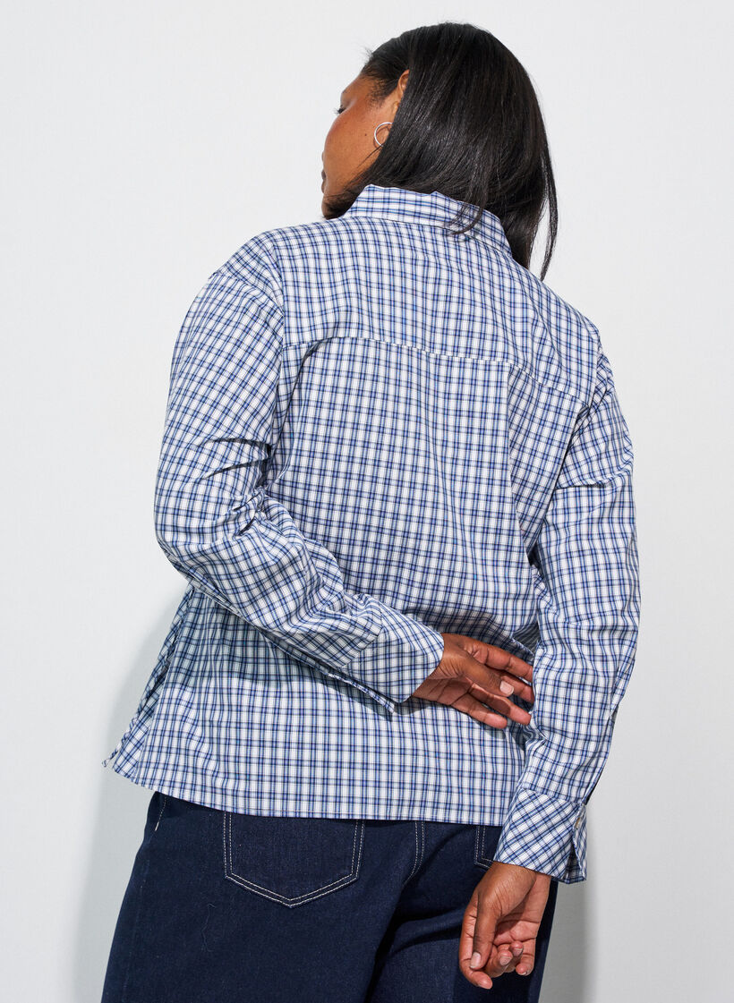 Loose checked shirt with a tie-belt, Blue, Model image number 2
