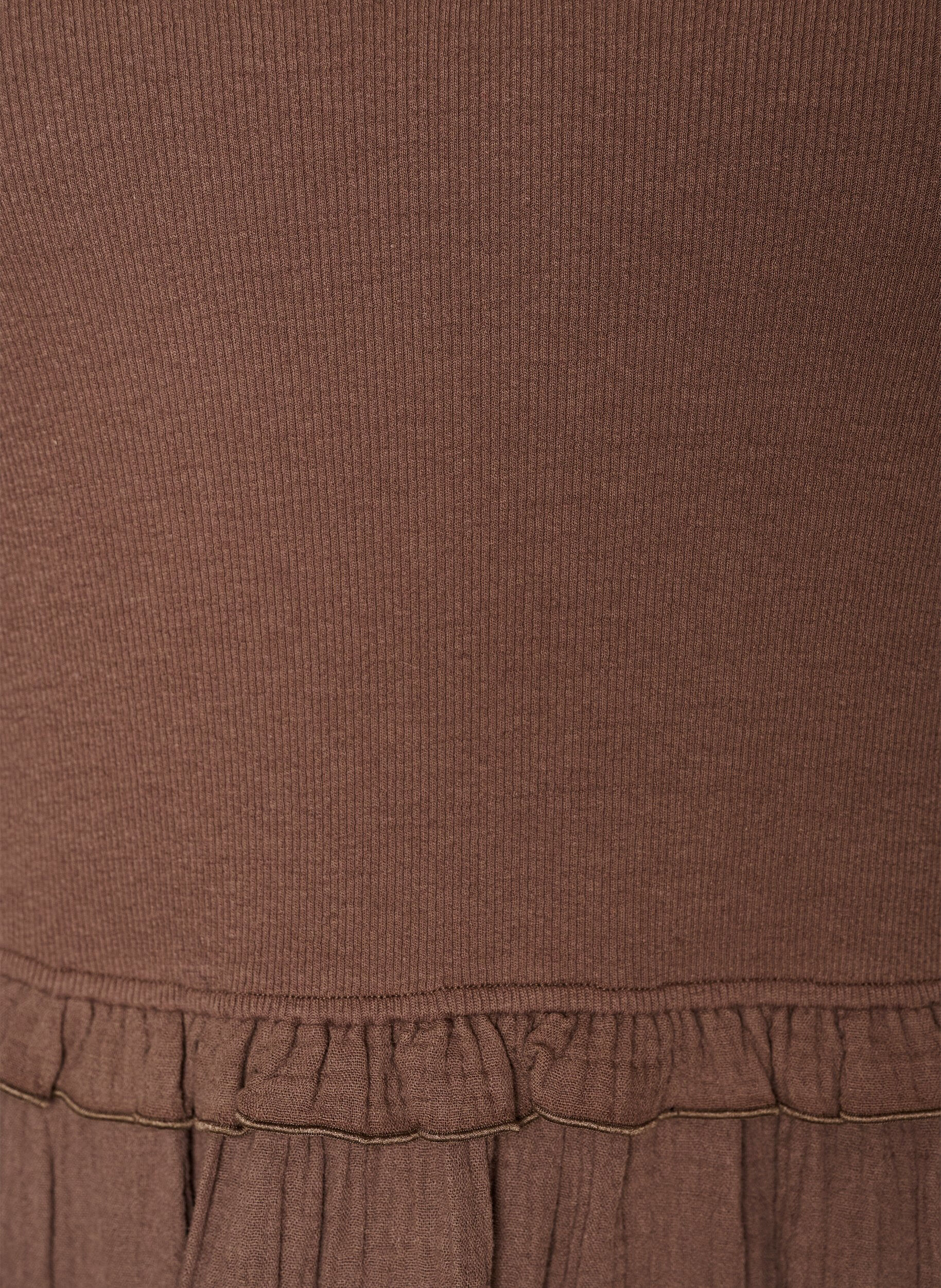 ZizzifashionSleeveless cotton midi dress with rib and muslin, Brown, Packshot image number 2