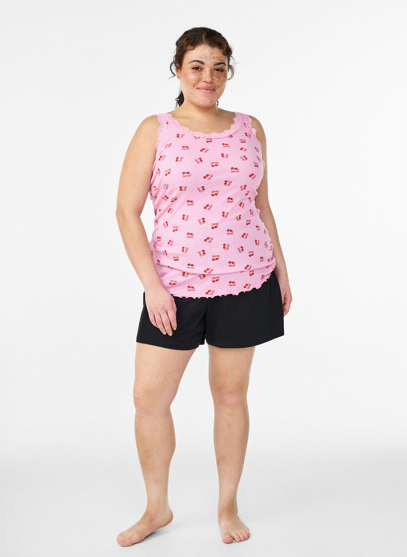 Top with print and lace edge, Pink, Model image number 1