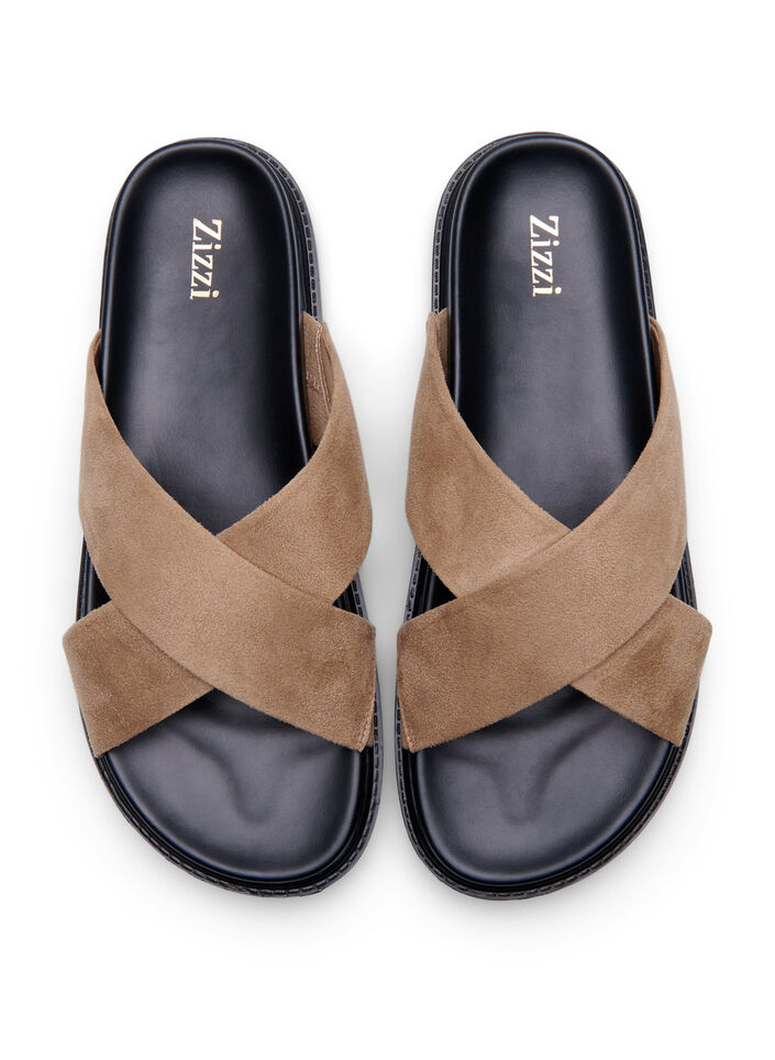 Faux suede sandal with cross straps, Woodsmoke, Packshot image number 2