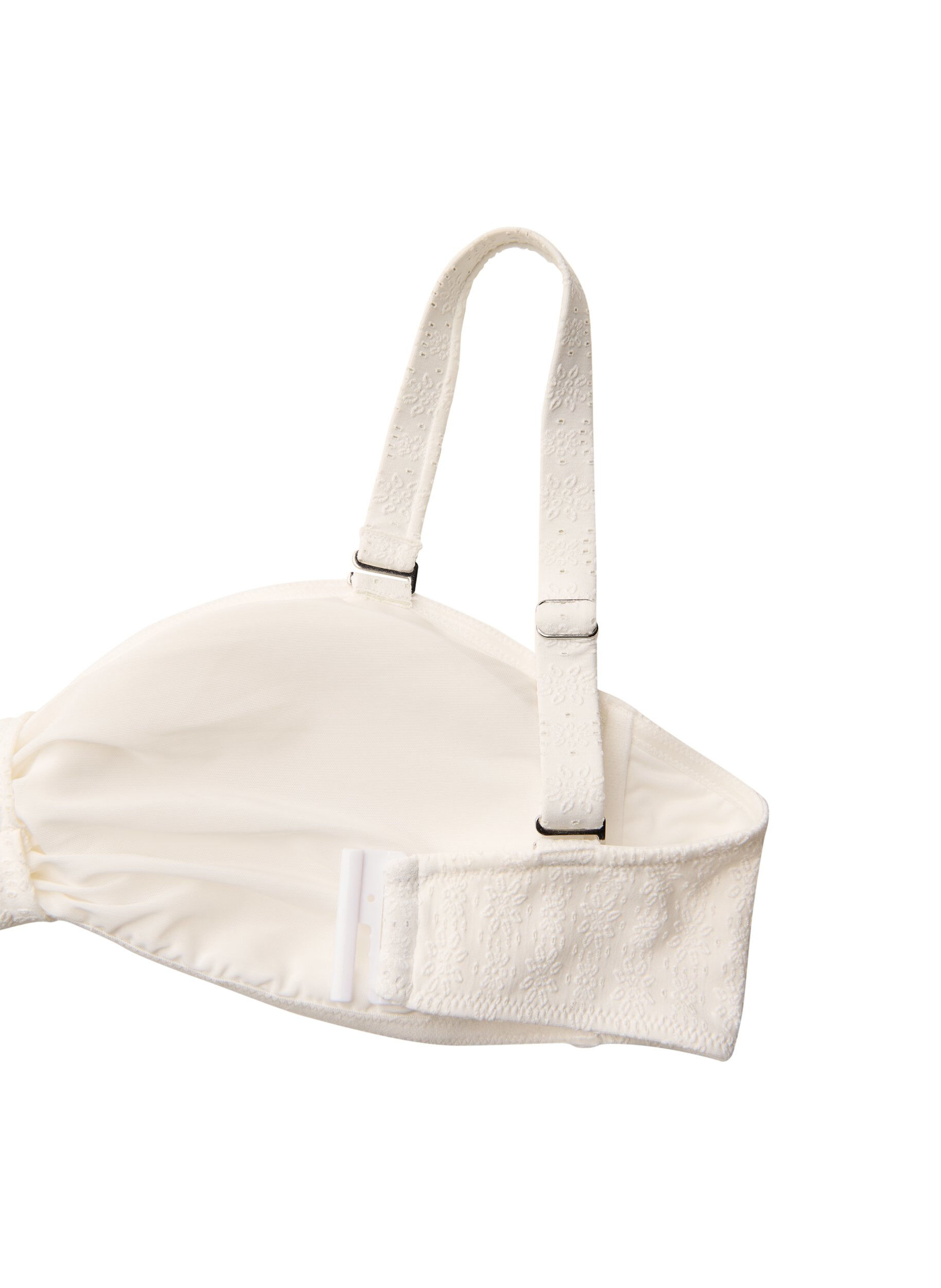 Zizzifashion Bandeau bikini top with a textured pattern and removable straps, White, Packshot image number 3