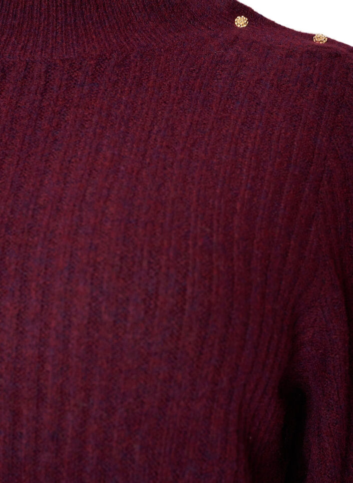 Ribbed jumper with puff sleeves and buttons, Dark Bordeaux, Packshot image number 2