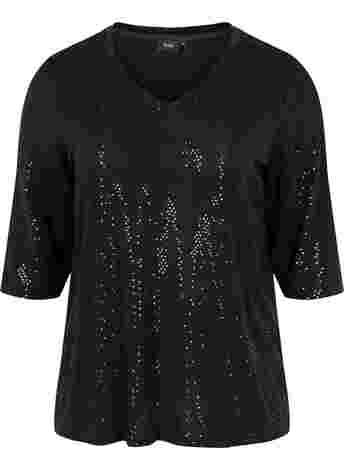 Top with glitter structure and v-neck