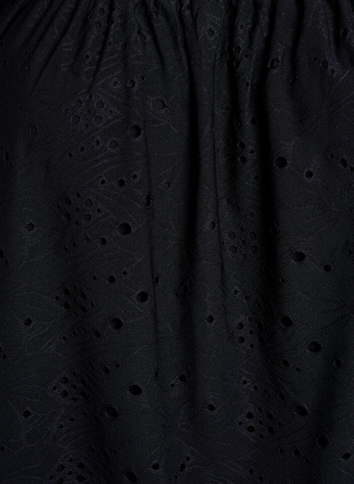 Blouse with short puff sleeves and an openwork pattern, Black, Packshot image number 2