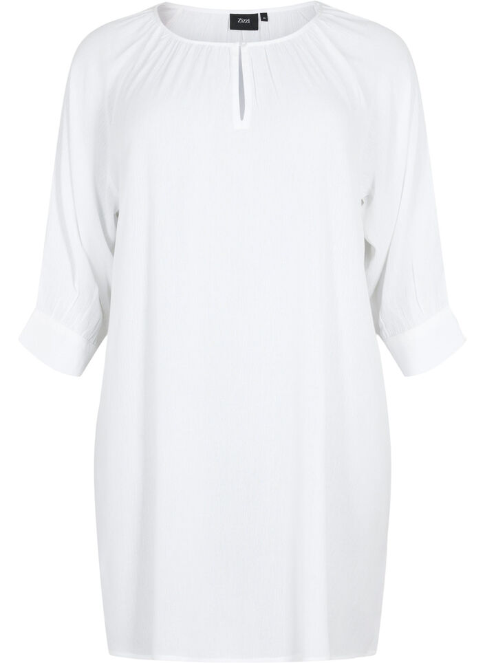 Viscose tunic with 3/4 sleeves, White, Packshot image number 0