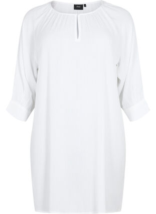Viscose tunic with 3/4 sleeves, Bright White, Packshot image number 0