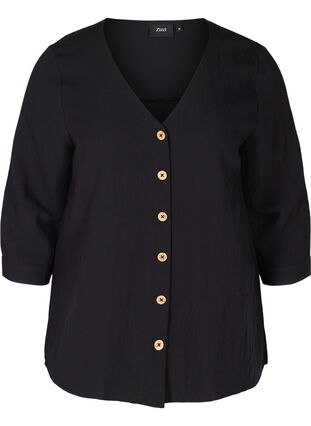 Viscose blouse with buttons and v-neck, Black, Packshot image number 0