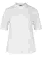 High-neck cotton blouse with half sleeves, Bright White, Packshot