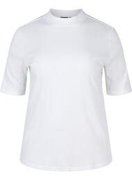 High-neck cotton blouse with half sleeves, Bright White, Packshot