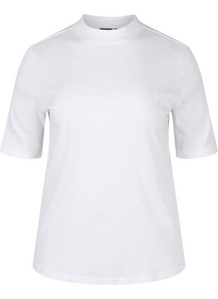High-neck cotton blouse with half sleeves, Bright White, Packshot image number 0