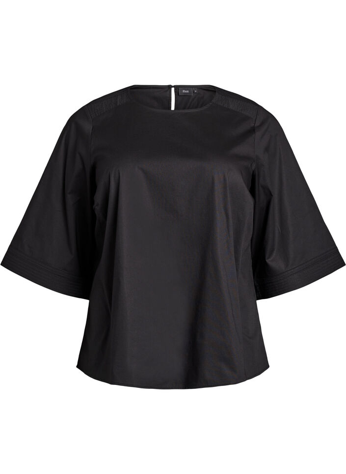 Blouse with stitching details and 3/4 sleeves, Black, Packshot image number 0