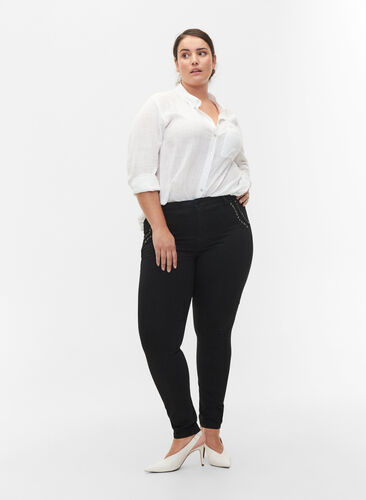 	 Super slim Amy jeans with stud detail, Black, Model image number 0