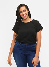 Short sleeved cotton blend t-shirt, Black, Model