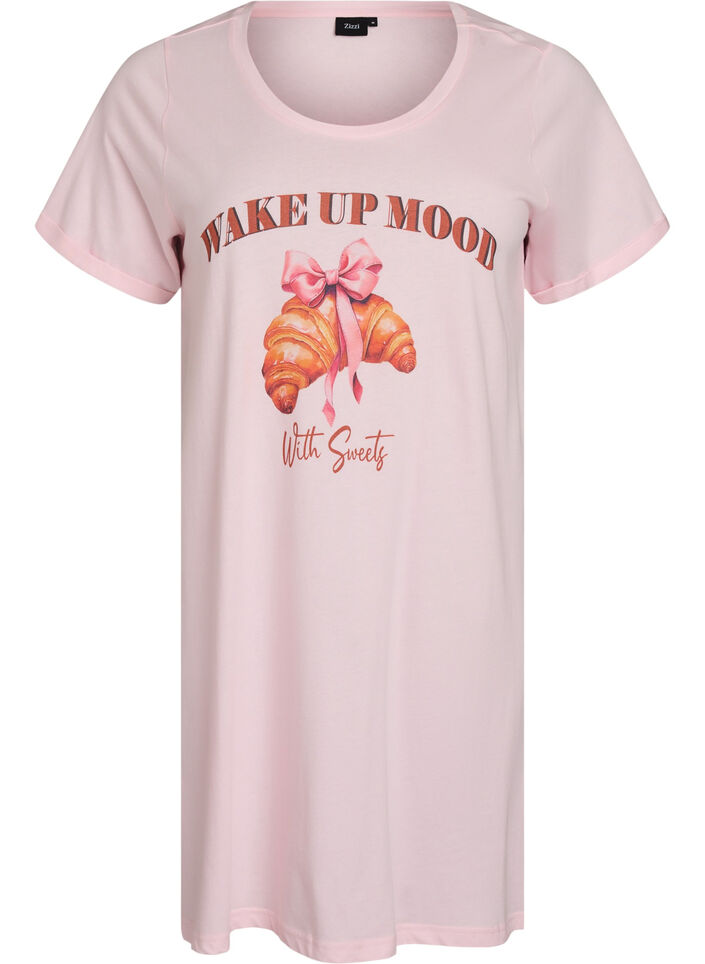 Short-sleeved nightgown in organic cotton, Pink, Packshot image number 0