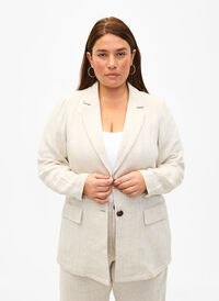Blazer in a material blend with linen, Rainy Day, Model