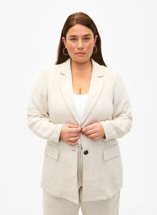 Blazer in a material blend with linen, Rainy Day, Model image number 0