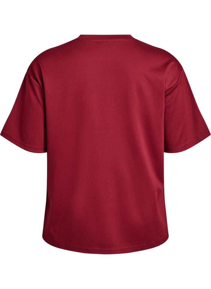 T-shirt with rhinestones and round neck, Dark Bordeaux, Packshot image number 1