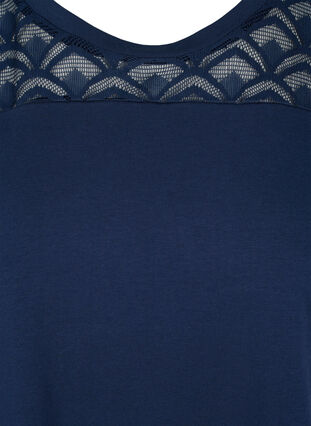 Short-sleeved cotton t-shirt with lace, Navy Blazer, Packshot image number 2