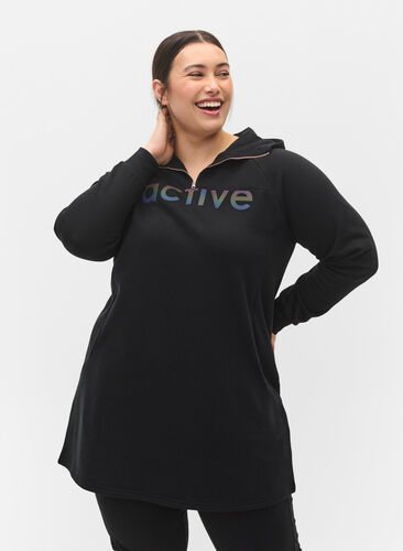 Sweater dress with hood and zip, Black, Model image number 0