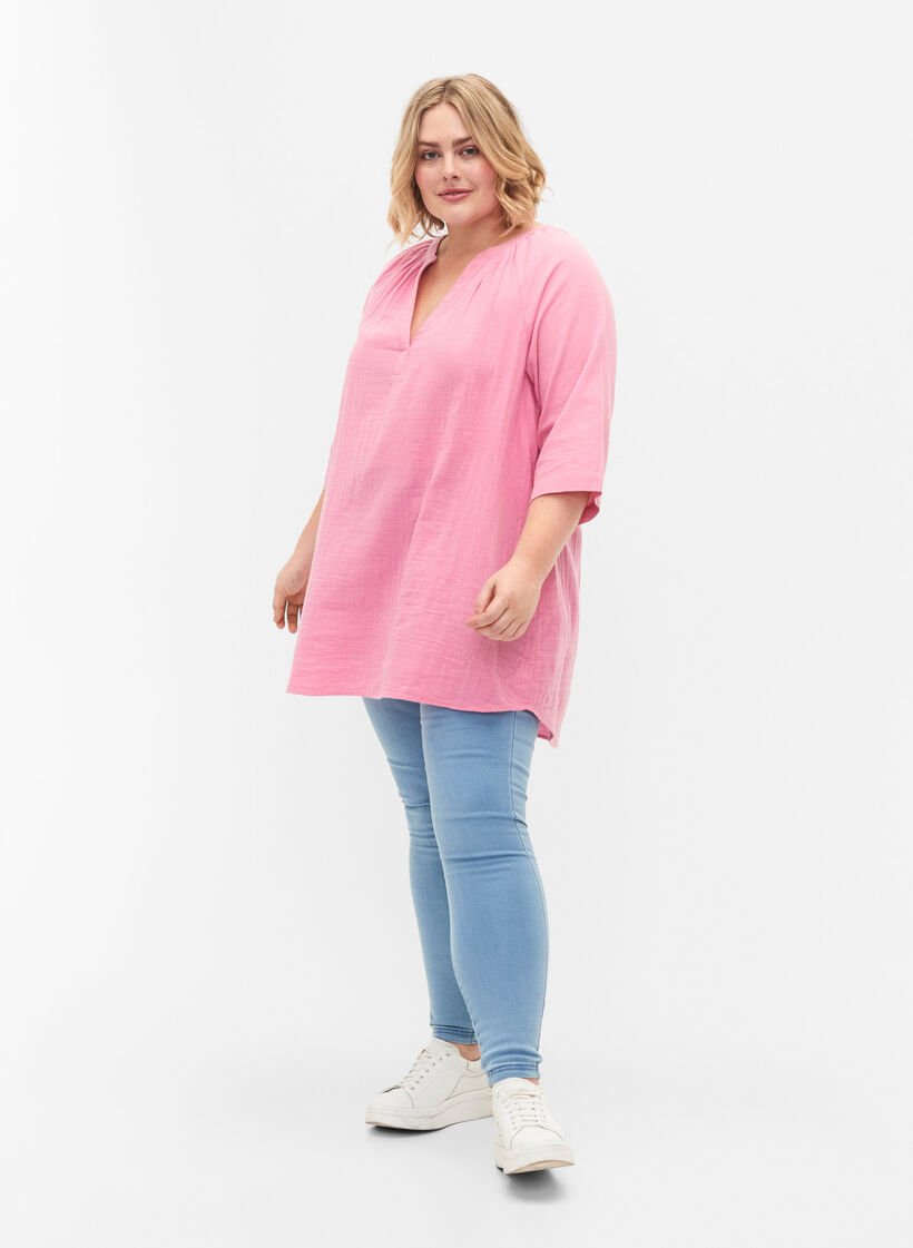3/4 sleeve tunic in cotton, Rosebloom, Model image number 2