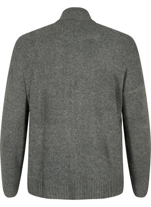 Knitted cardigan with zipper and pockets, Dark Grey Melange, Packshot image number 1