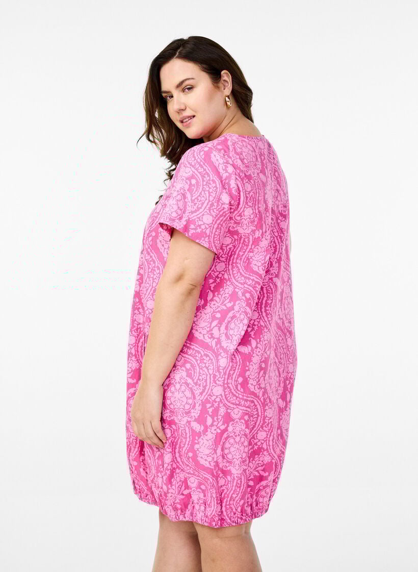 Short-sleeved cotton dress with print, Pink, Model image number 2
