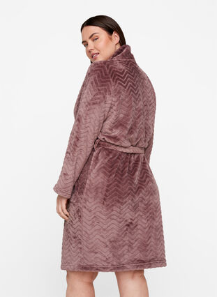 Short patterned dressing gown with pockets, Rose Taupe, Model image number 1