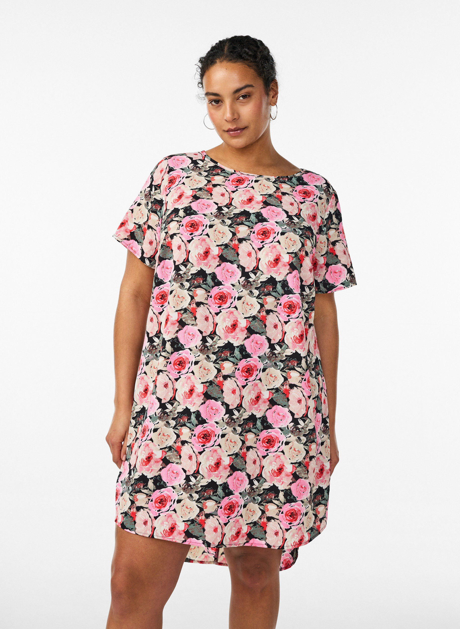 ZizzifashionShirt dress in broderie anglaise with a tie-belt, Black, Model image number 0