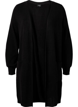 Long knitted cardigan with balloon sleeves, Black, Packshot image number 0