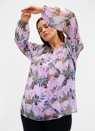 Long-sleeved printed blouse, Orchid Bouquet AOP, Model image number 2