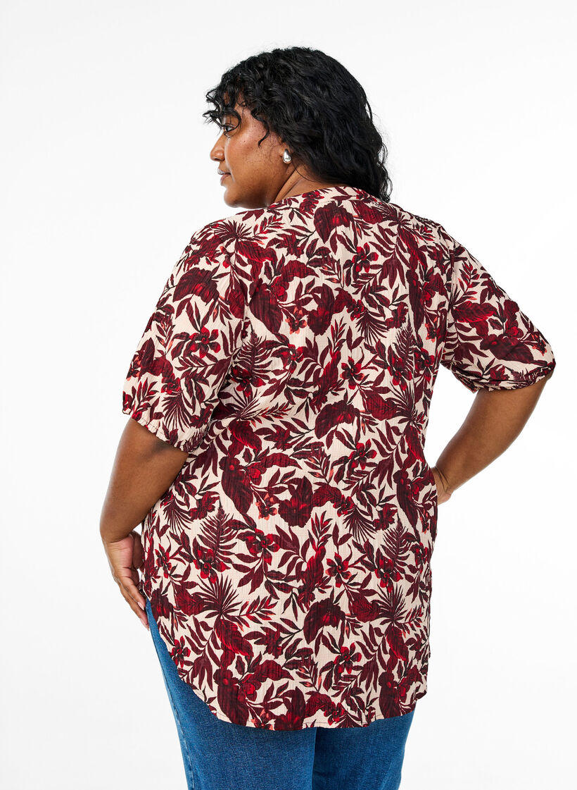 Floral blouse with short sleeves, Red, Model image number 2