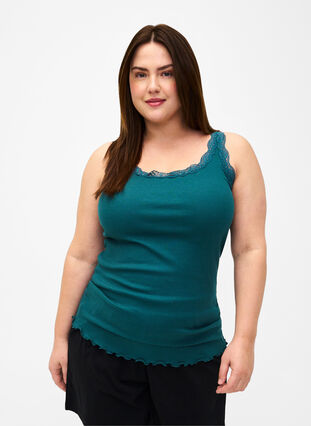 Top with lace trim, Deep Teal, Model image number 0