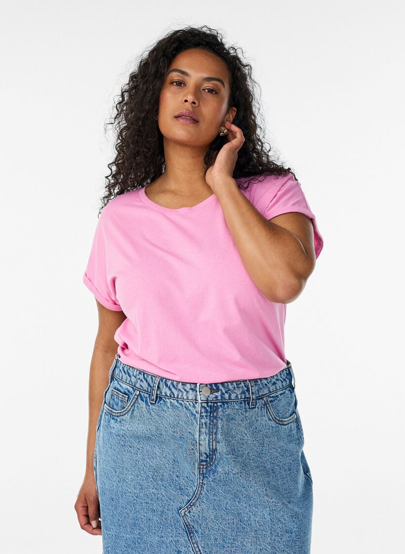 Short sleeved cotton blend t-shirt, Pink, Model image number 0